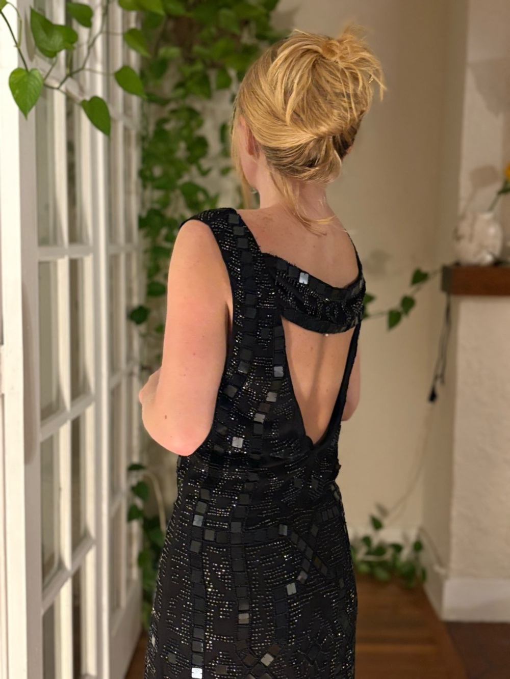 Free People Black Beaded Open-Back Midi Dress